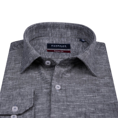 Black Color Classic Lyocell Linen Feel Shirt For Men - Punekar Cotton