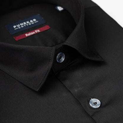 Black Color Cotton Satin Shirt For Men - Punekar Cotton