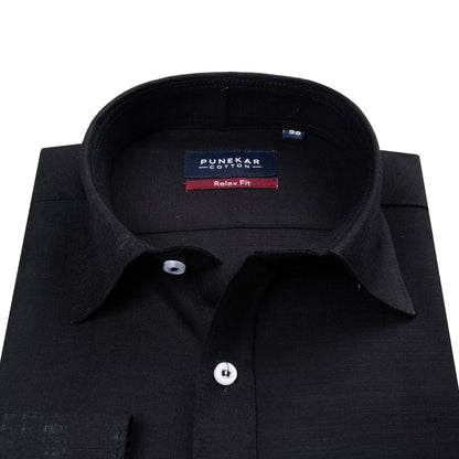 Black Color Lyocell Cotton Shirt For Men - Punekar Cotton