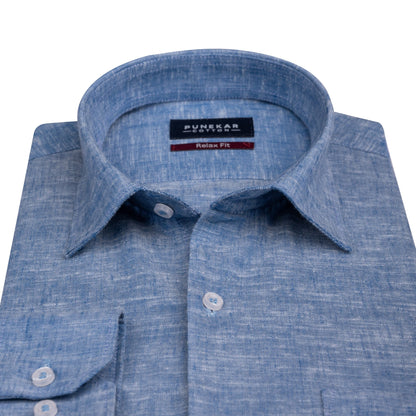Blue Color Classic Lyocell Linen Feel Shirt For Men - Punekar Cotton