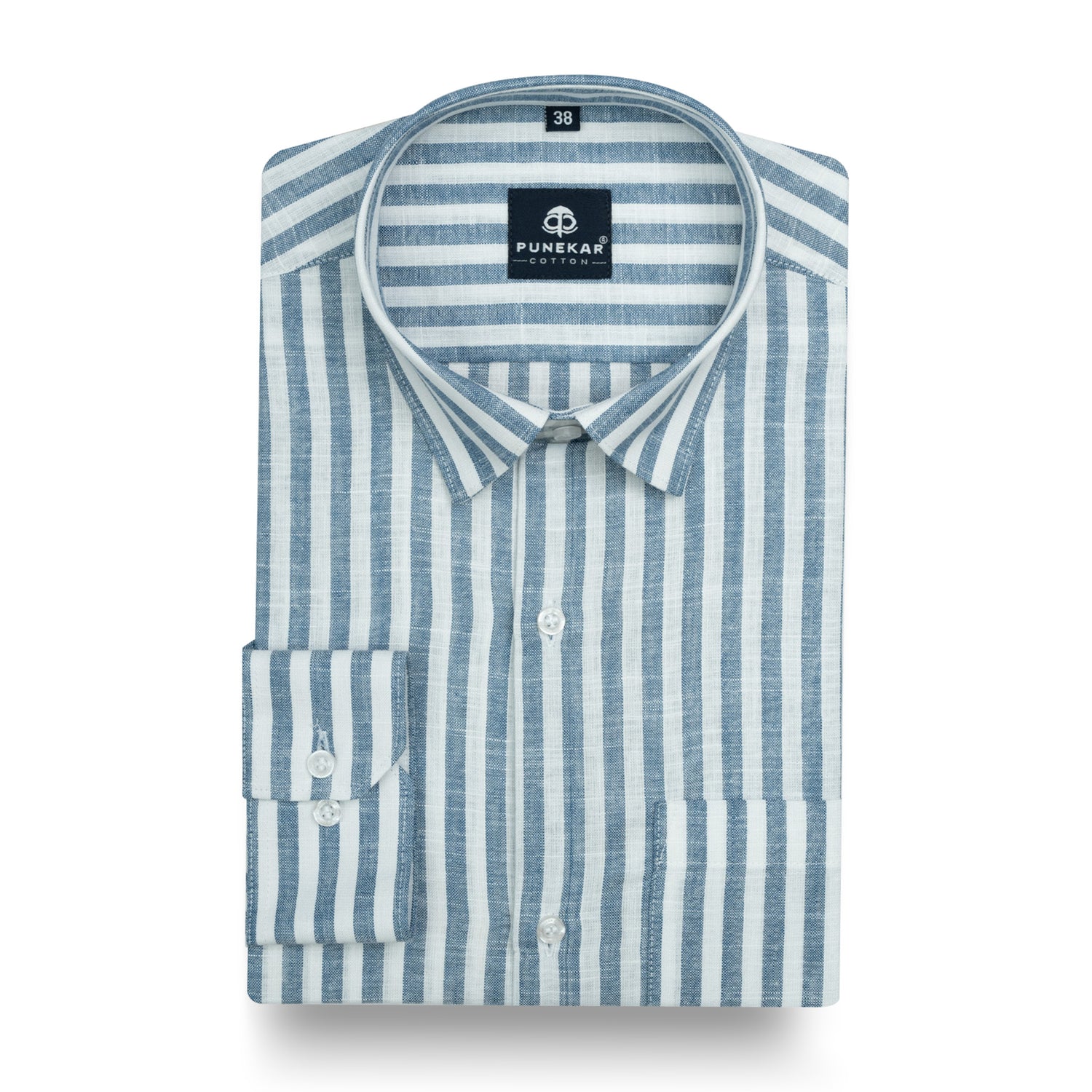 Ash Blue Vertical Stripes Cotton Linen Shirt for Men