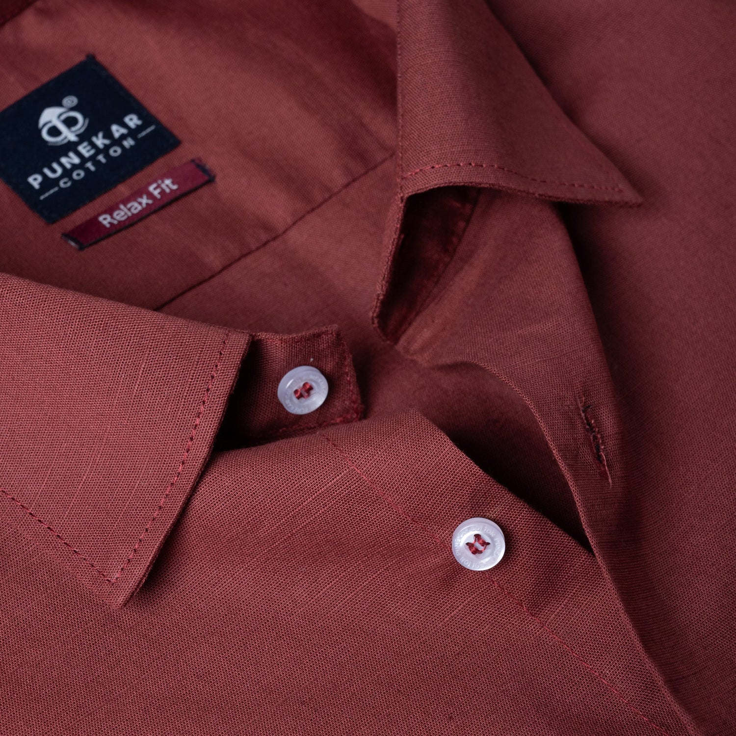 Brick Red Color Solid Cotton Linen Shirt For Men - Punekar Cotton