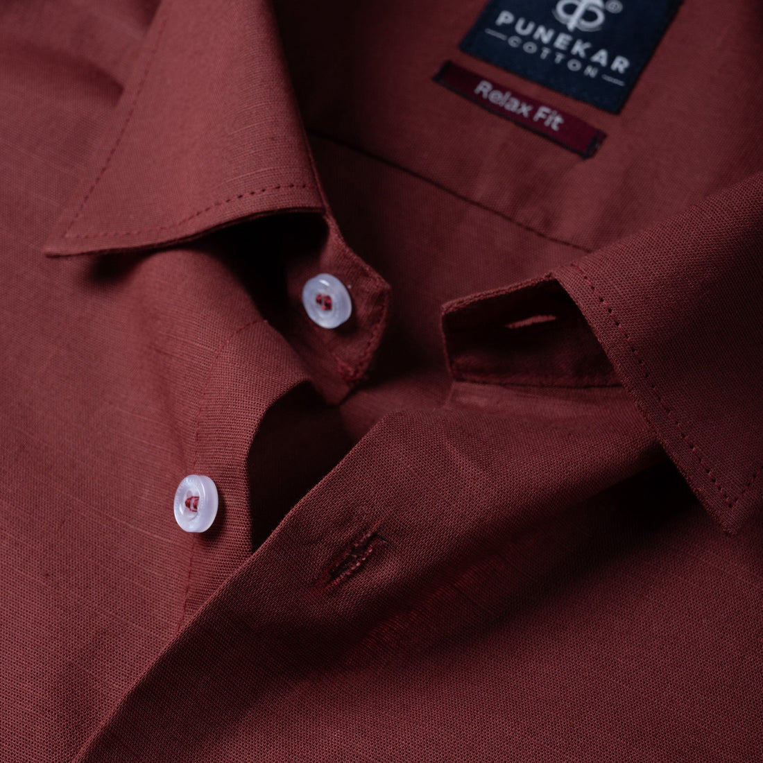 Brick Red Color Solid Cotton Linen Shirt For Men - Punekar Cotton