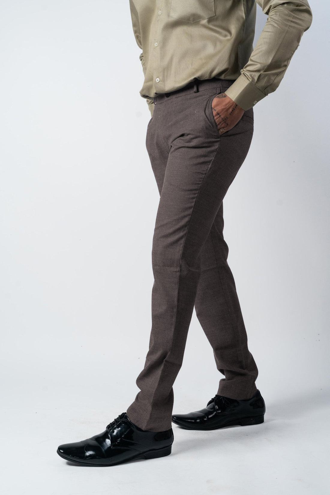 Brown Color Dual Texture Blend Cotton Pant for Men - Punekar Cotton