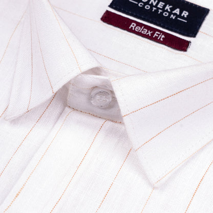 Brown White Colour Cotton Linen Lining Shirt For Men Punekar Cotton Brown White Colour Cotton Linen Lining Shirt For Men Punekar Cotton