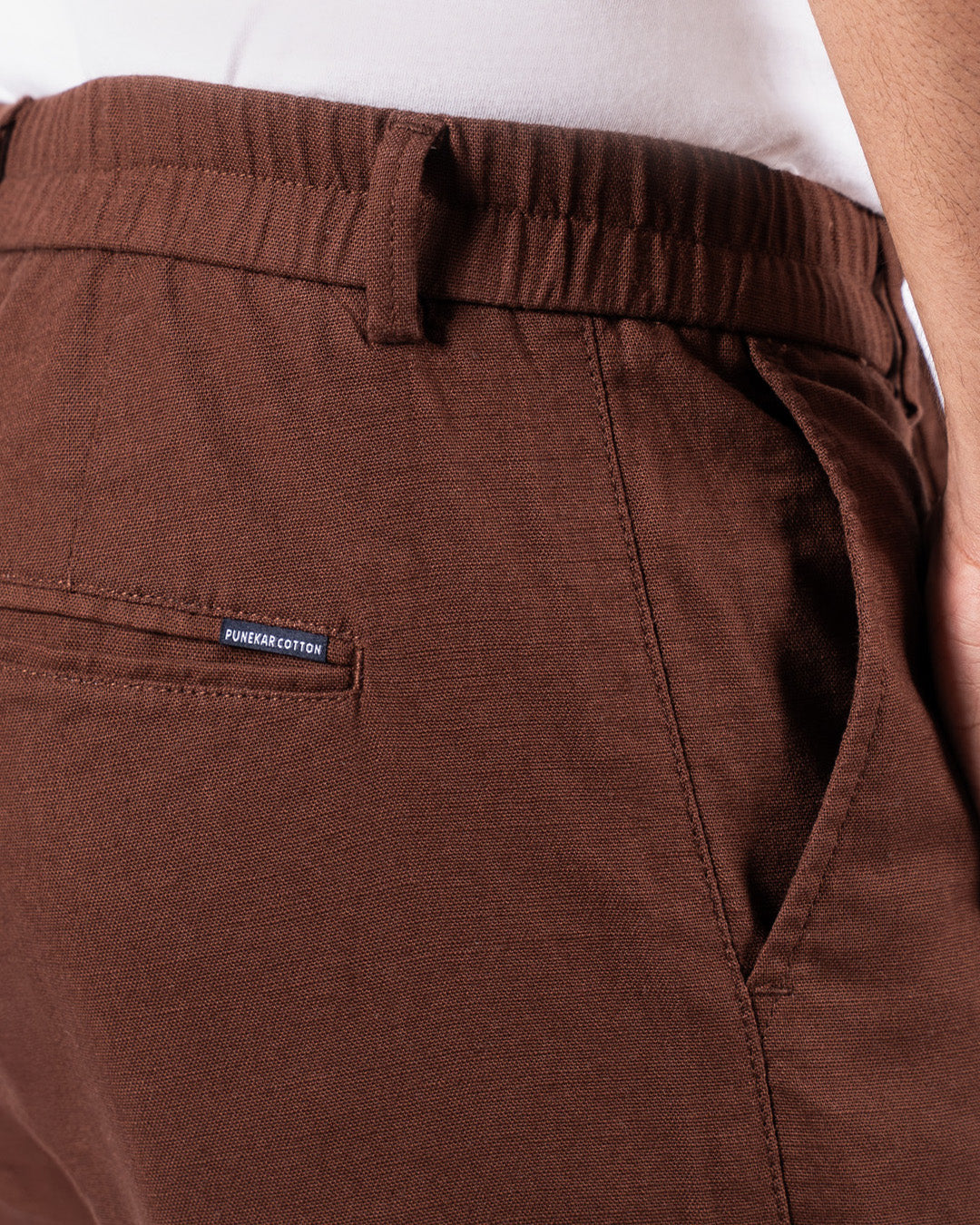 Brown Everyday Cotton Linen Straight-Fit Pants for Men