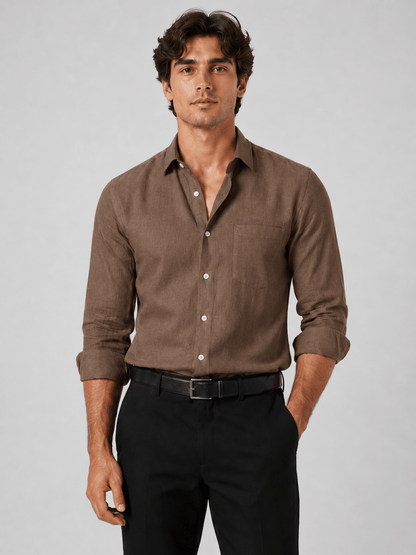 Coffee Brown 60Lea Pure Linen Shirt For Men - Punekar Cotton