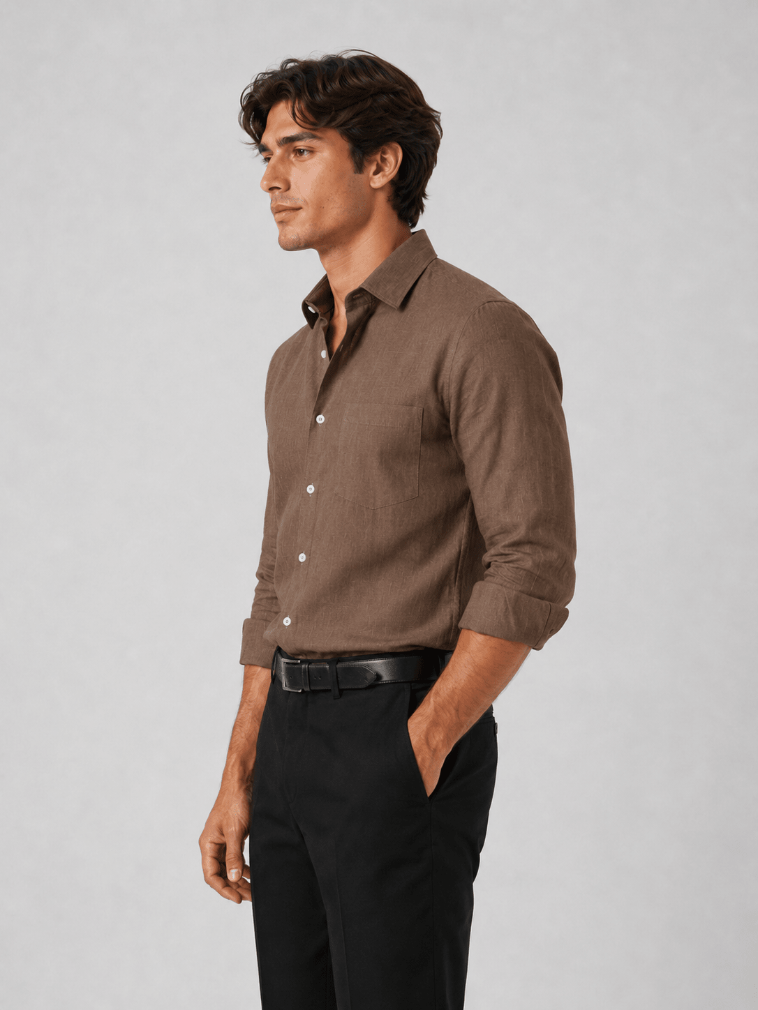 Coffee Brown 60Lea Pure Linen Shirt For Men - Punekar Cotton