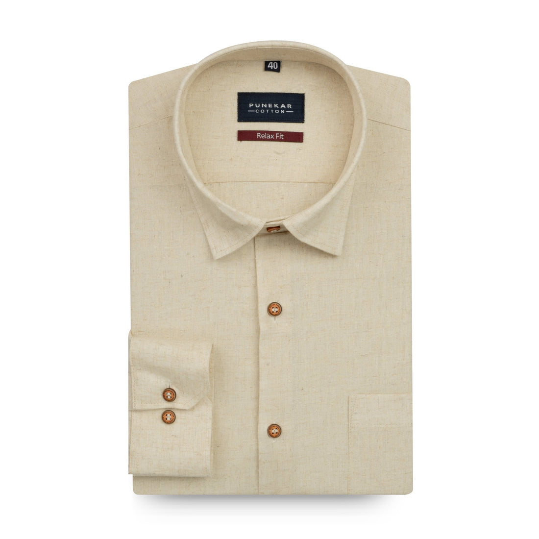 Cream Color Cotton Blend Kosa Texture Shirts For Men - Punekar Cotton