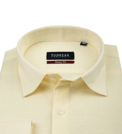 Cream Color Solid Cotton Linen Shirt For Men - Punekar Cotton