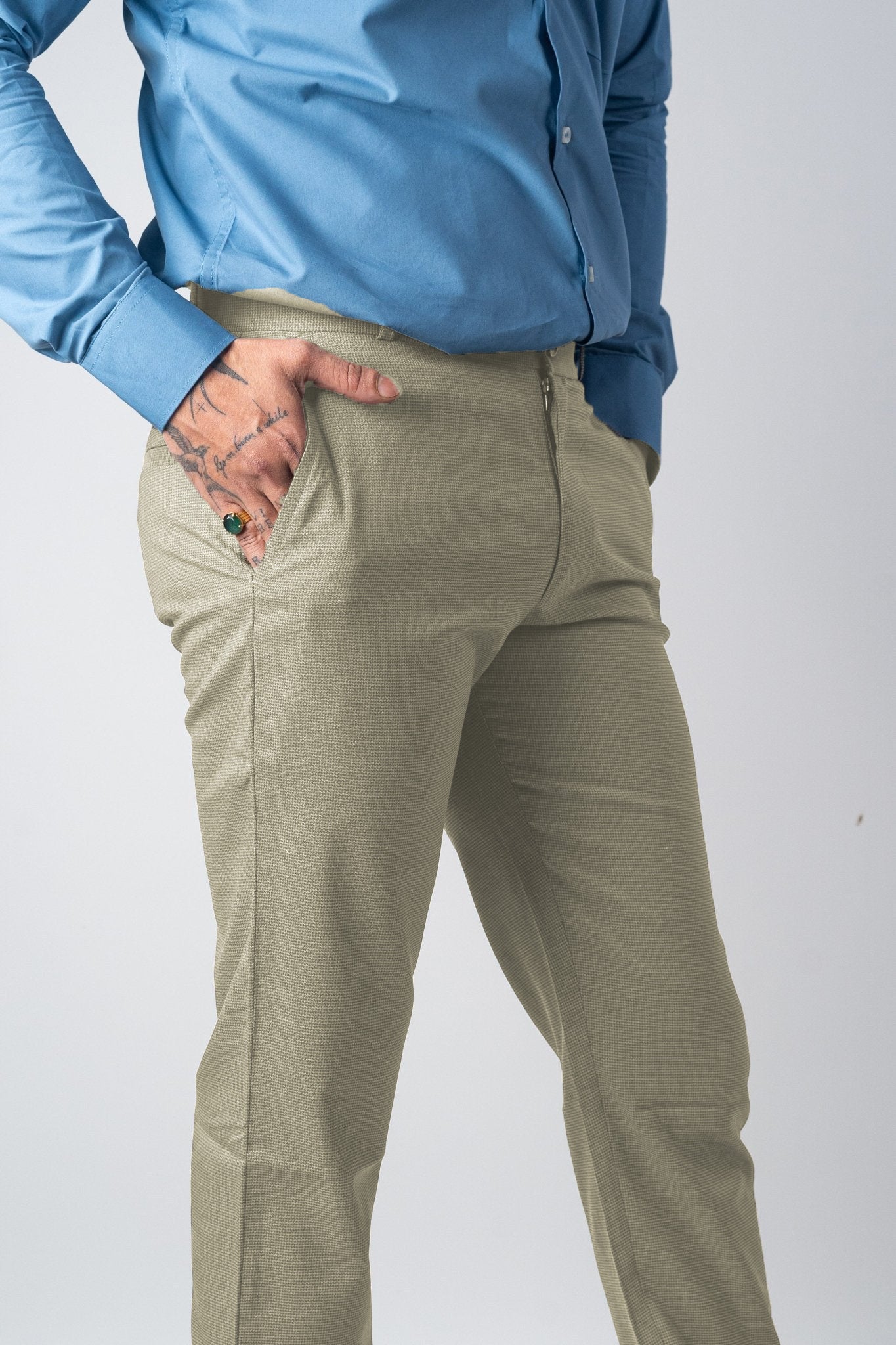 Cream Color Wicking Texture Blend Cotton Pant for Men - Punekar Cotton