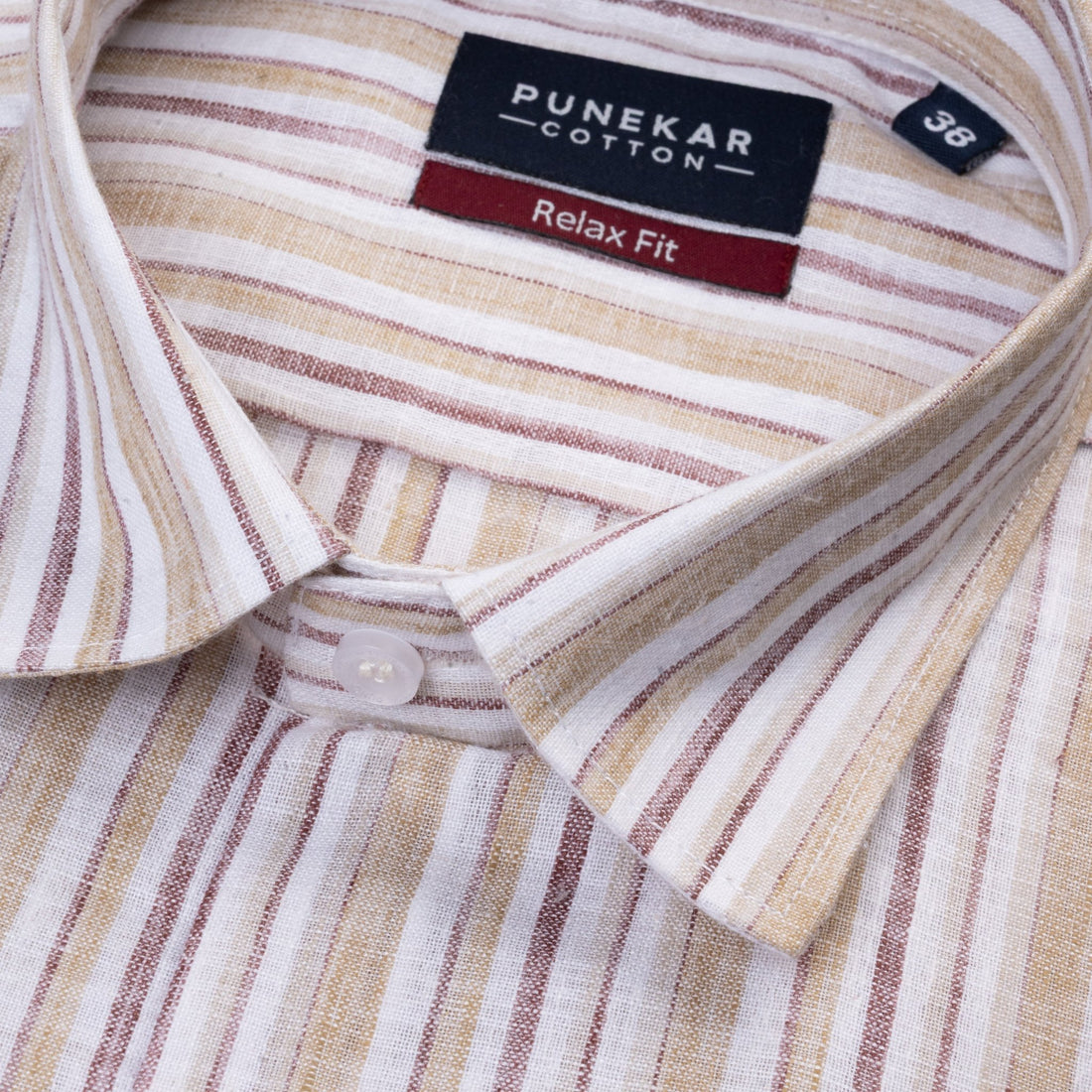 Cream &amp; Maroon Striped Blend Cotton Shirt for Men - Punekar Cotton