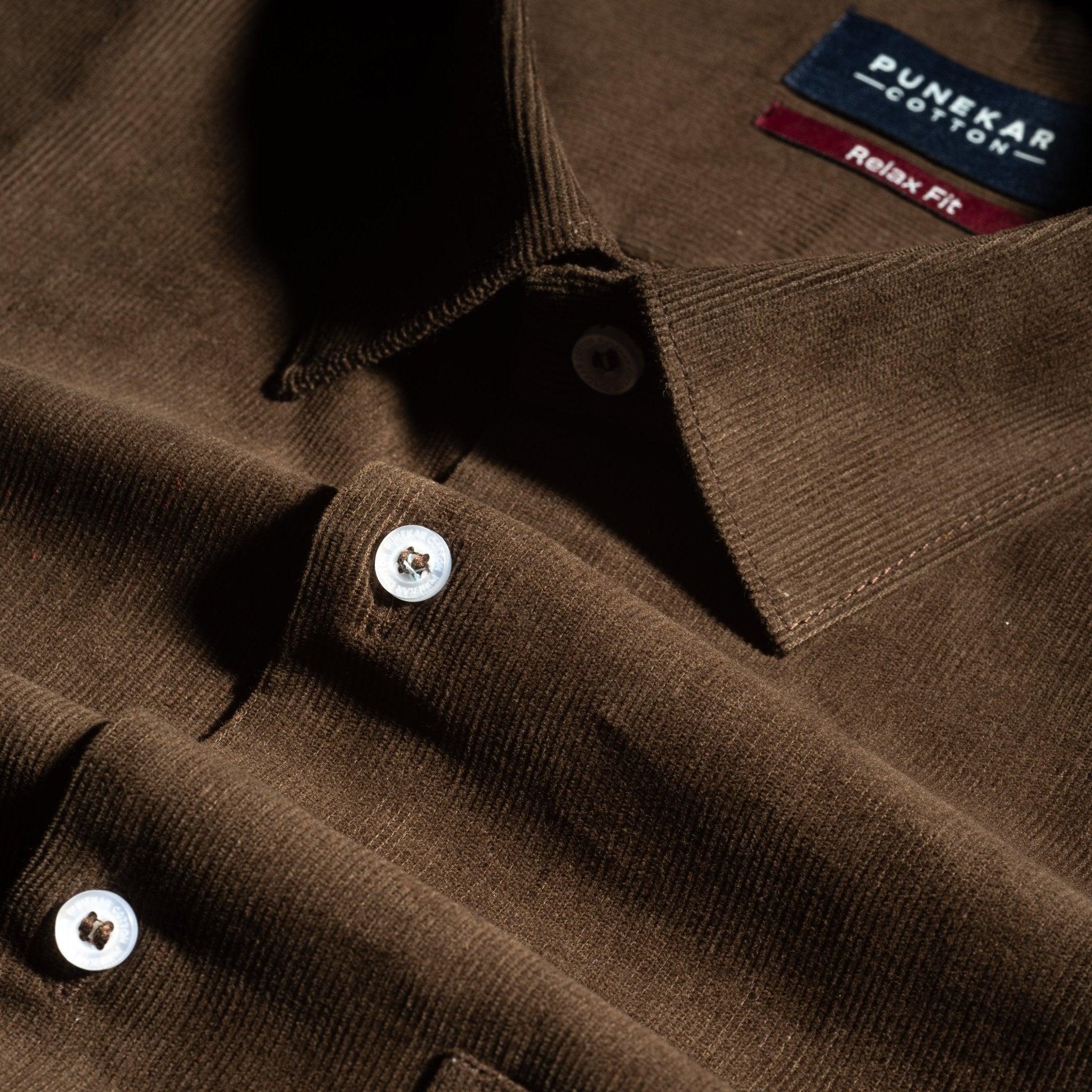 Dark Brown Color Corduroy Shirt For Men - Punekar Cotton