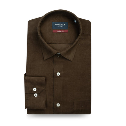Dark Brown Color Corduroy Shirt For Men - Punekar Cotton