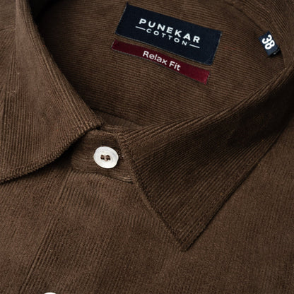 Dark Brown Color Corduroy Shirt For Men - Punekar Cotton