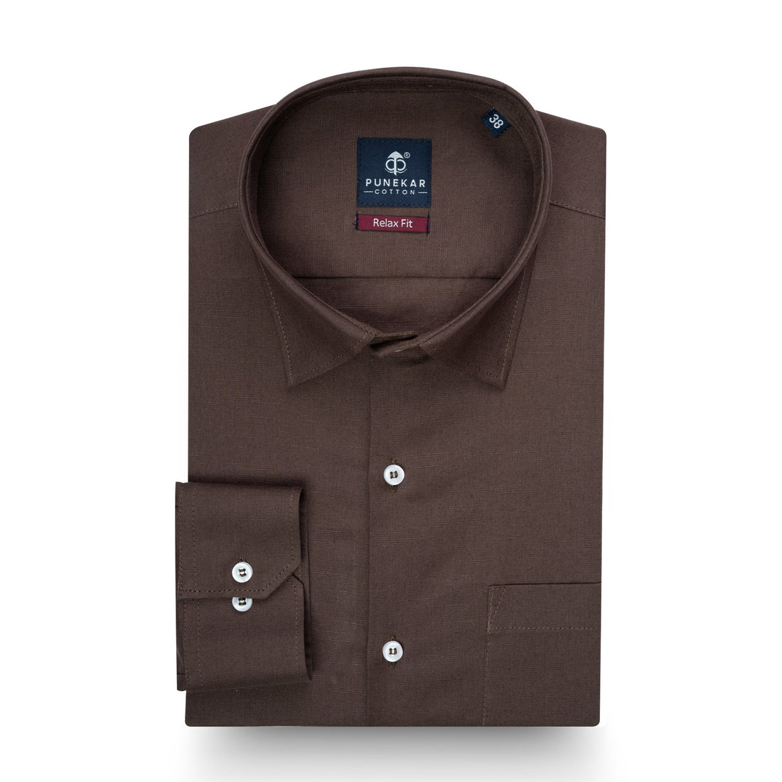 Dark Brown Color Solid Cotton Linen Shirt For Men - Punekar Cotton