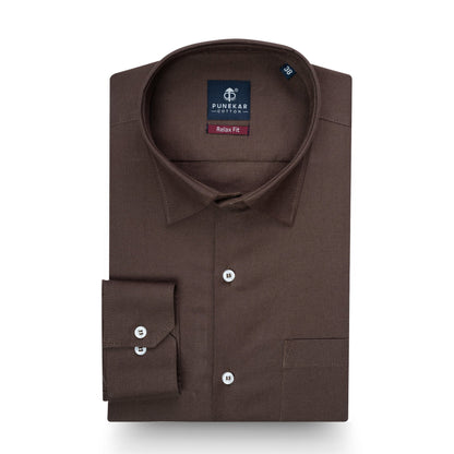 Dark Brown Color Solid Cotton Linen Shirt For Men - Punekar Cotton