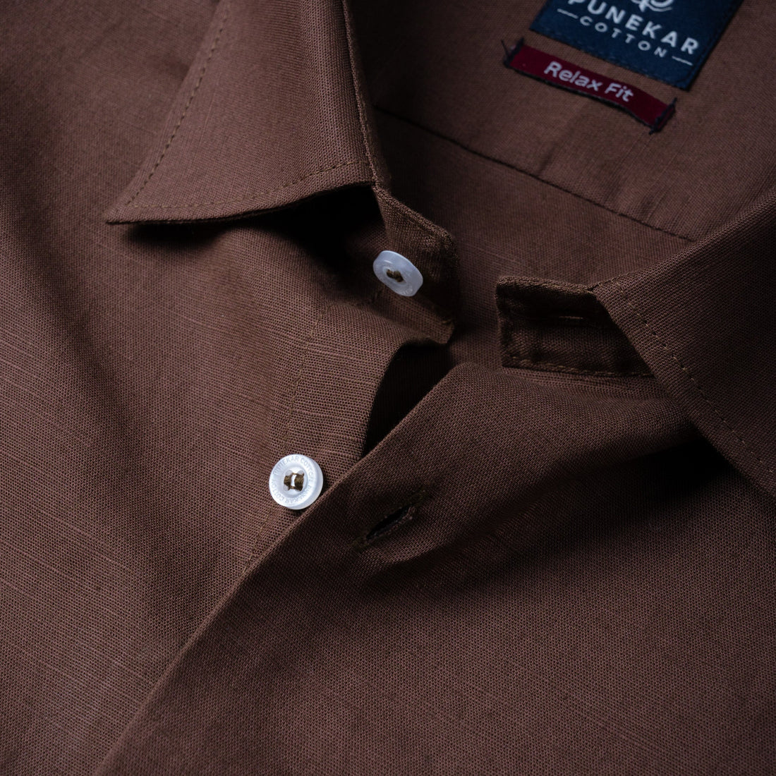 Dark Brown Color Solid Cotton Linen Shirt For Men - Punekar Cotton