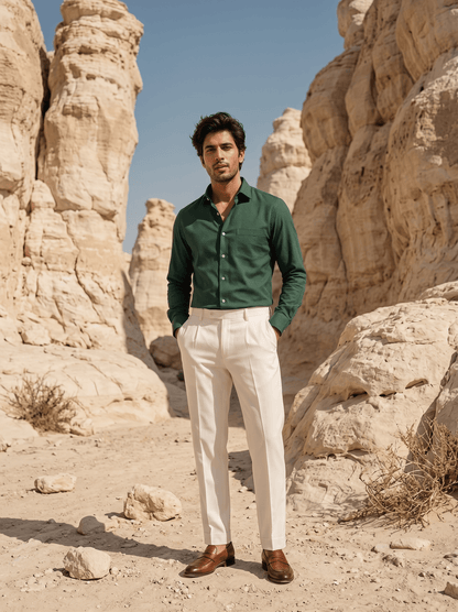 Emerald Green MattMini Textured Cotton Tencel Shirt For Men - Punekar Cotton