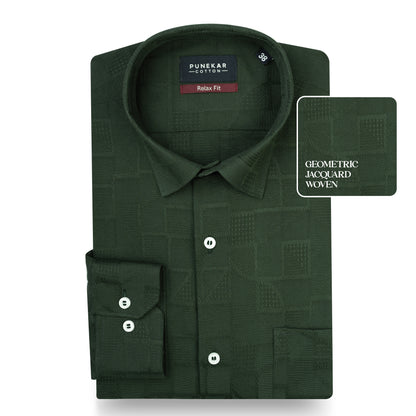 Dark Green Colour Geometric Jacquard Texture Shirt for Men
