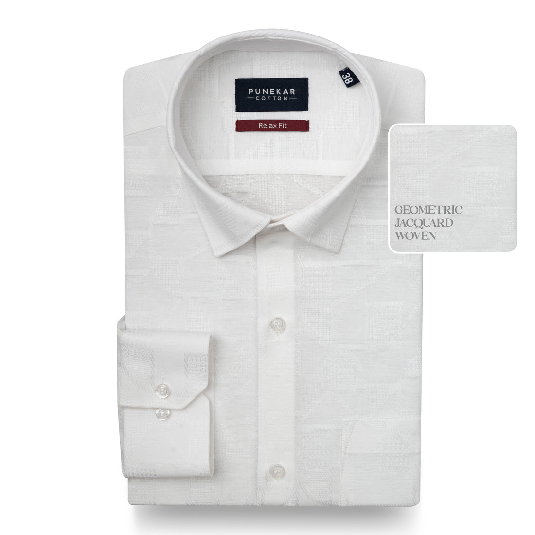 White Colour Geometric Jacquard Texture Shirt for Men