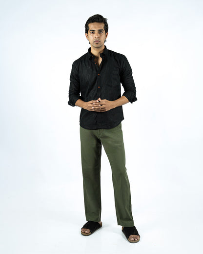 Olive Everyday Cotton Linen Straight-Fit Pants for Men