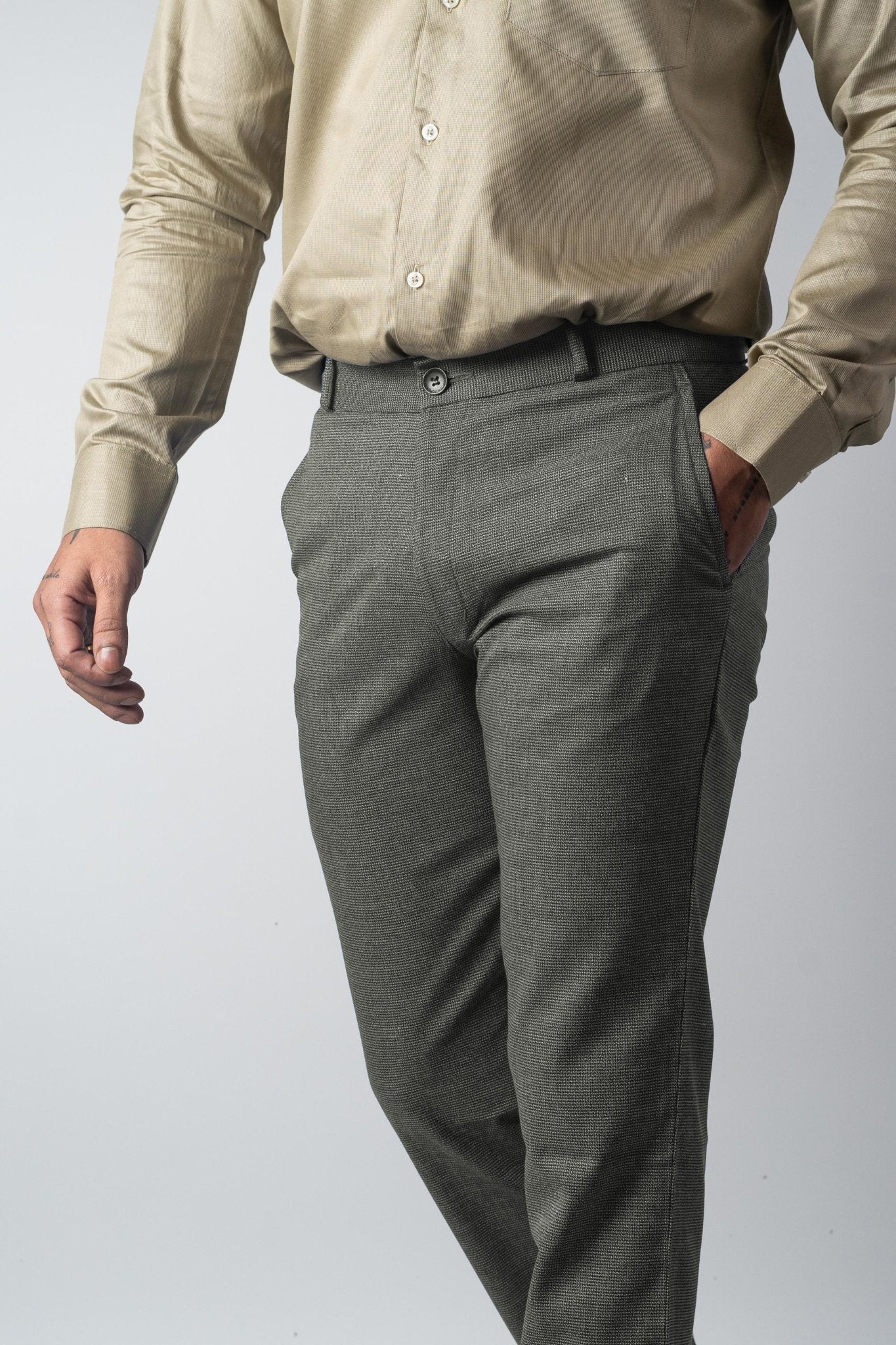 Grey Color Dual Texture Blend Cotton Pant for Men - Punekar Cotton