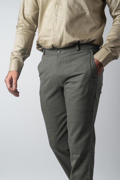 Grey Color Dual Texture Blend Cotton Pant for Men - Punekar Cotton