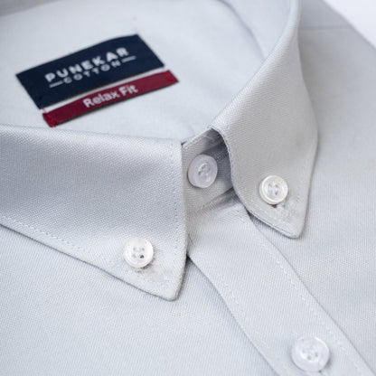 Grey Colour Cotton Oxford Button Down Collar Shirt For Men - Punekar Cotton