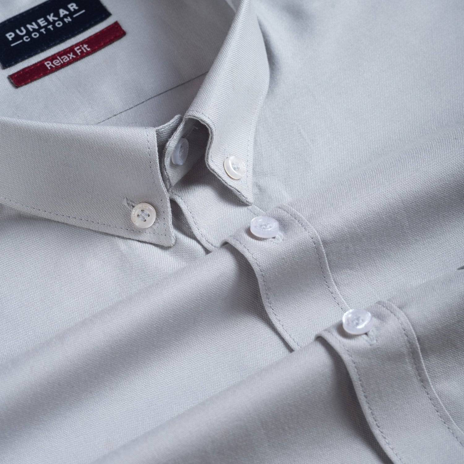Grey Colour Cotton Oxford Button Down Collar Shirt For Men - Punekar Cotton