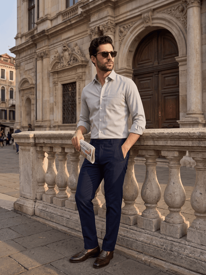 Grey MattMini Textured Cotton Tencel Shirt For Men - Punekar Cotton