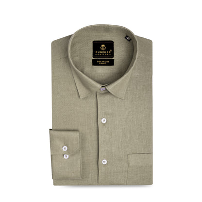 Sage Khaki Color 60Lea Pure Linen Shirt For Men