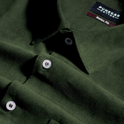 Hunter Green Color Corduroy Shirt For Men - Punekar Cotton