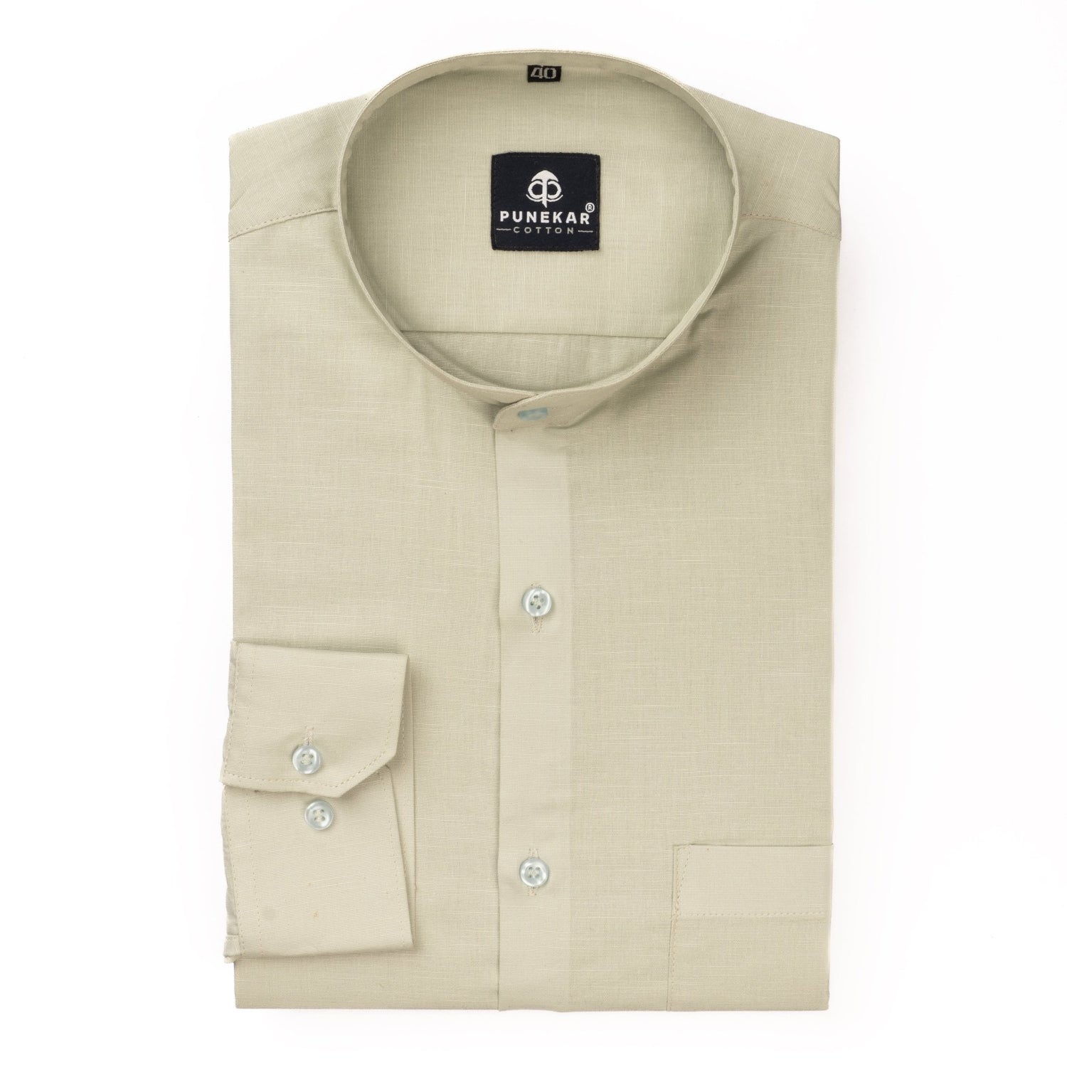 ivory color dress shirt Ivory Color Band Collar Solid Shirt For Men – Punekar Cotton