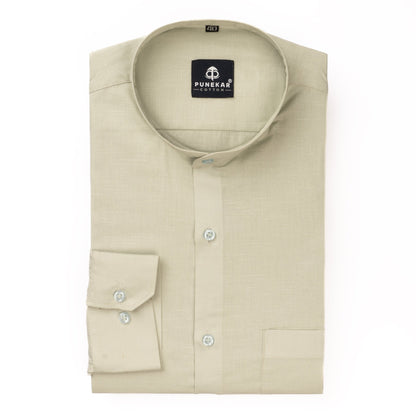 Ivory Color Band Collar Solid Shirt For Men Punekar Cotton Ivory Color Band Collar Solid Shirt For Men Punekar Cotton