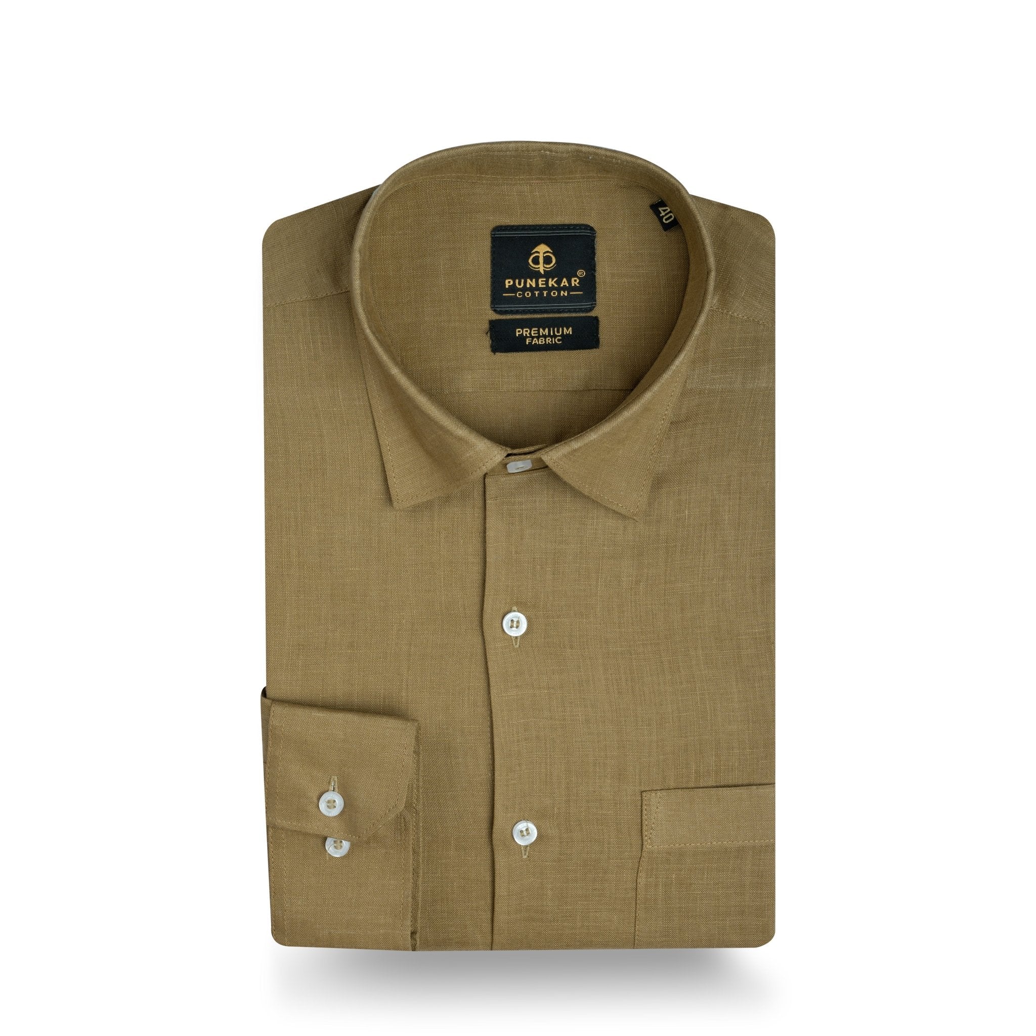 Khaki 60Lea Pure Linen Shirt For Men - Punekar Cotton
