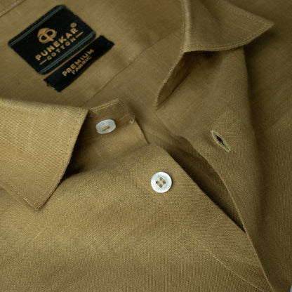 Khaki 60Lea Pure Linen Shirt For Men - Punekar Cotton