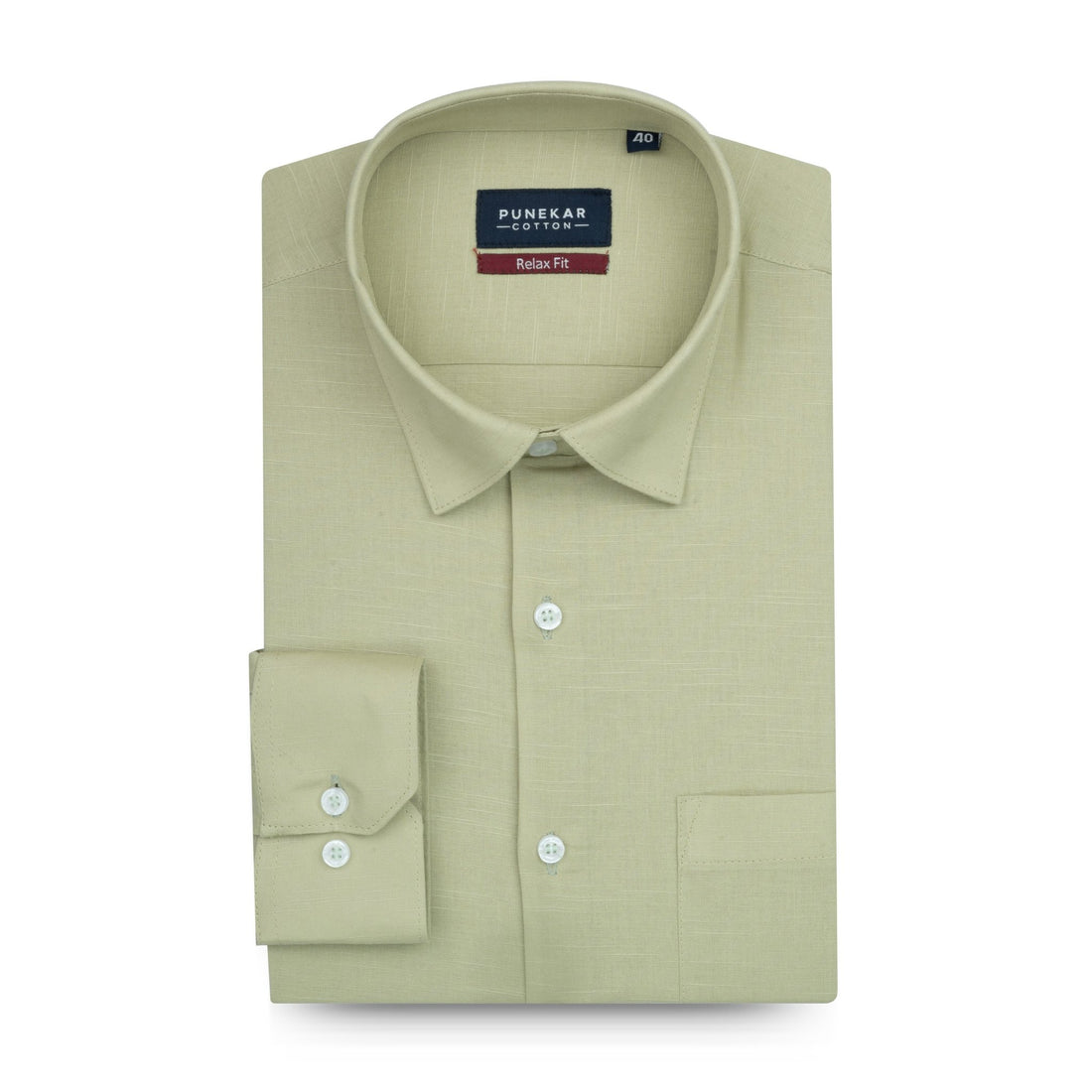 Khaki Green Color Solid Cotton Linen Shirt For Men - Punekar Cotton
