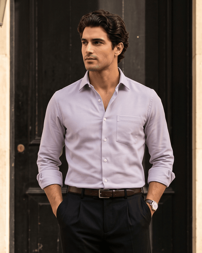 Lavender Mist MattMini Textured Cotton Tencel Shirt For Men - Punekar Cotton