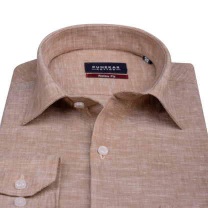 Light Brown Color Classic Lyocell Linen Feel Shirt For Men - Punekar Cotton