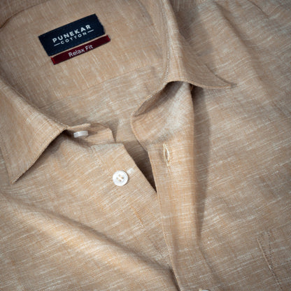 Light Brown Color Classic Lyocell Linen Feel Shirt For Men - Punekar Cotton
