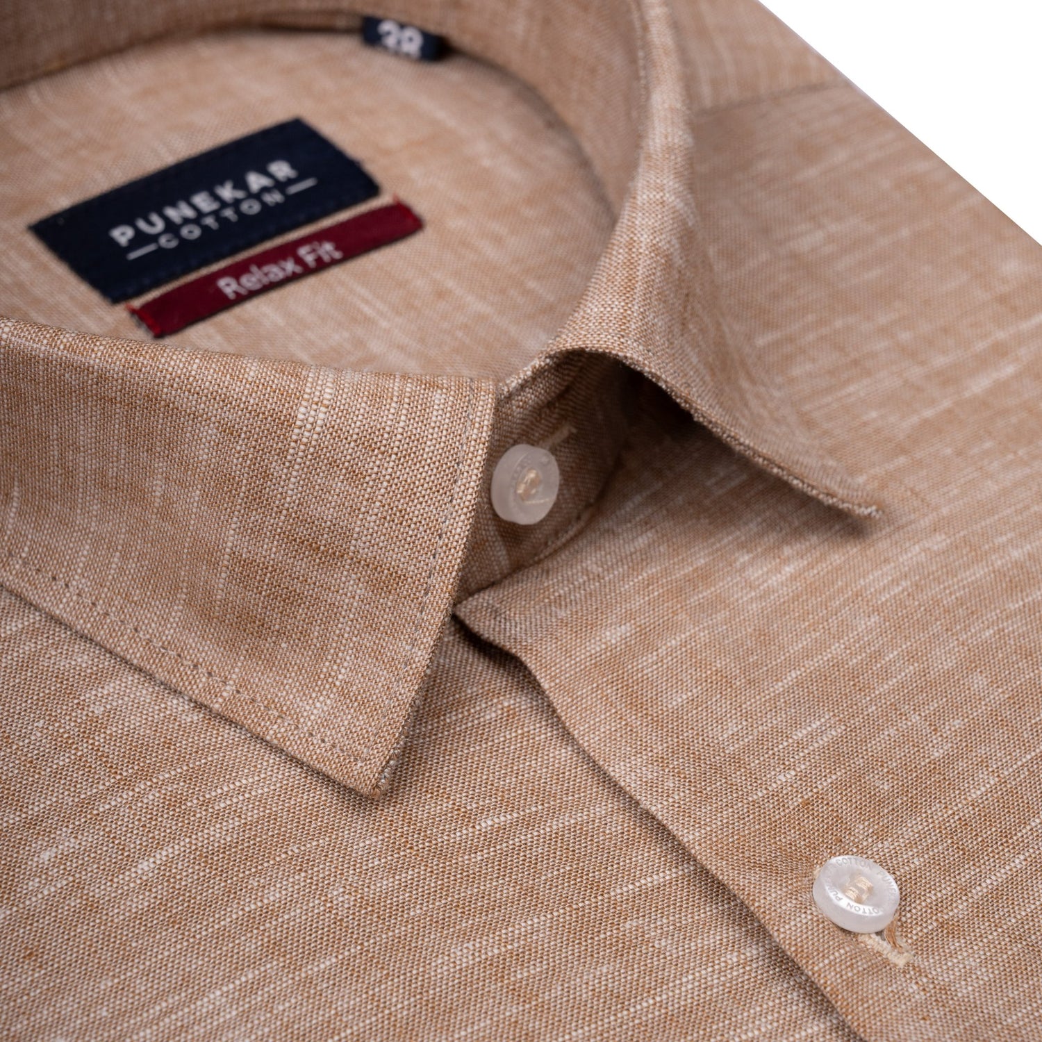 Light Brown Color Classic Lyocell Linen Feel Shirt For Men - Punekar Cotton