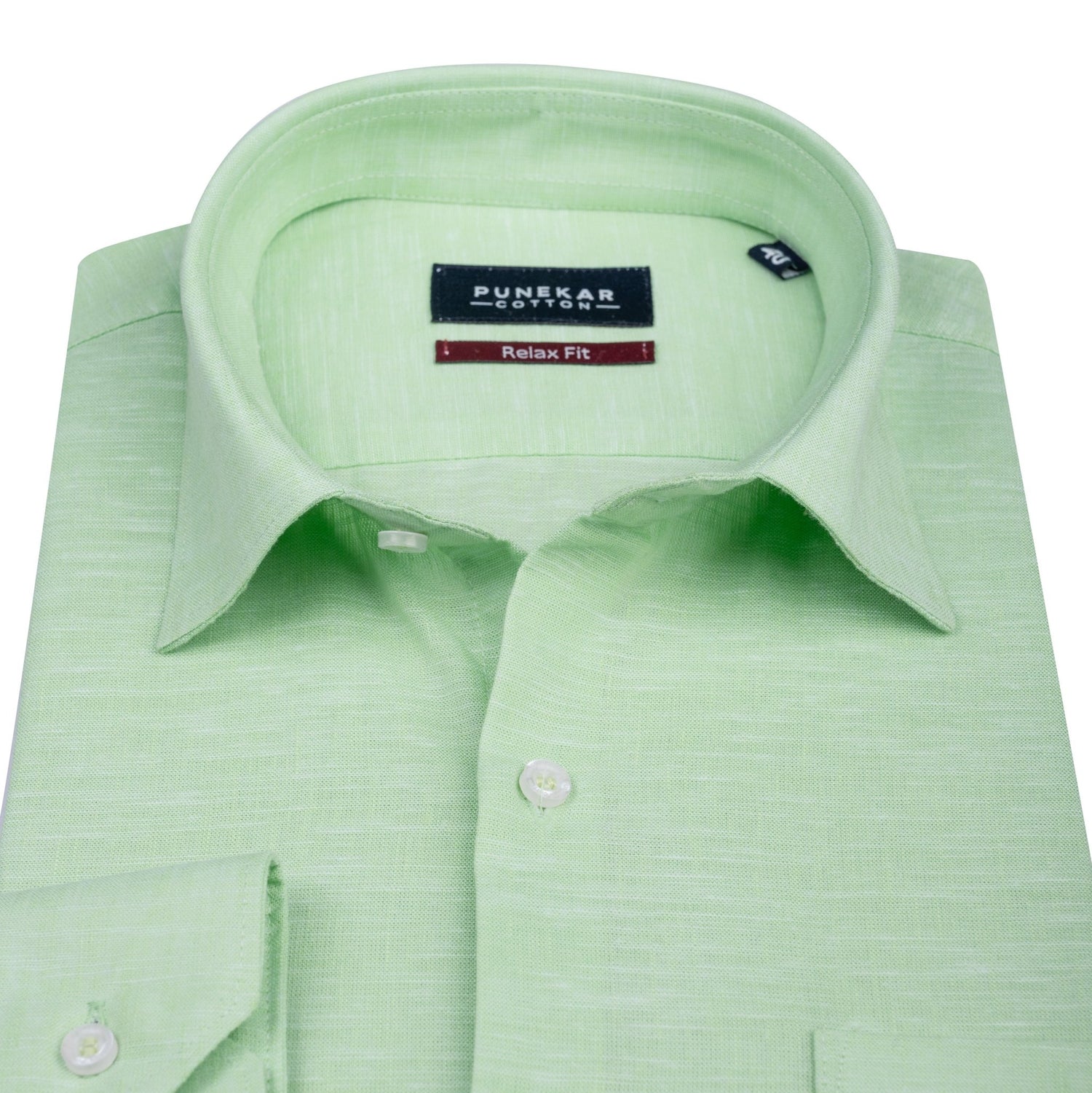 Light Green Color Classic Lyocell Linen Feel Shirt For Men - Punekar Cotton