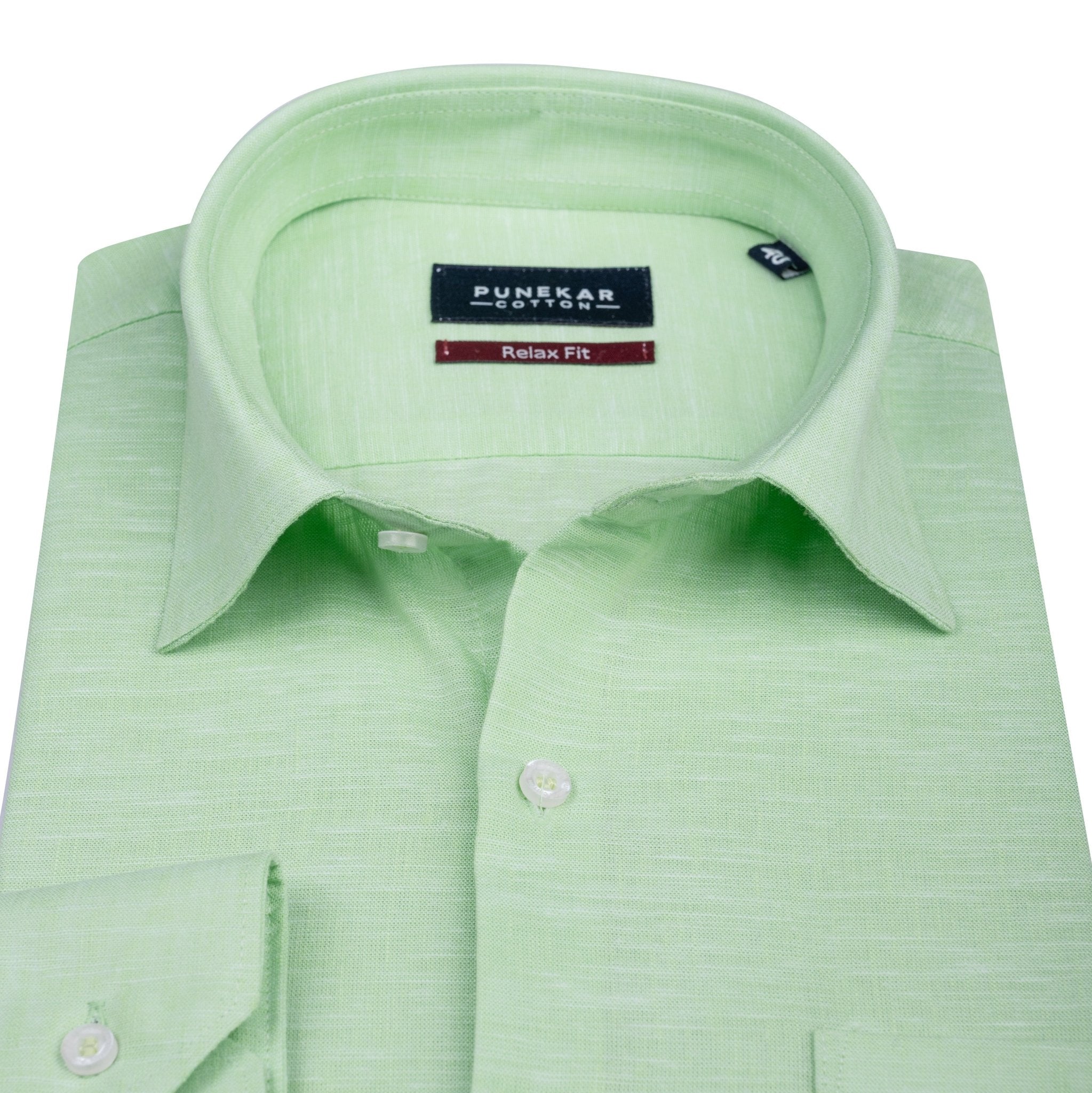 Light Green Color Classic Lyocell Linen Feel Shirt For Men - Punekar Cotton