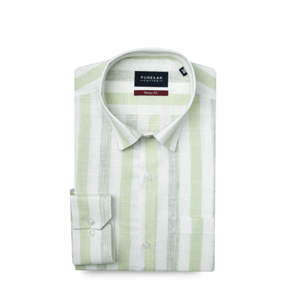 Light Green Colour Striped Shirt For Men - Punekar Cotton