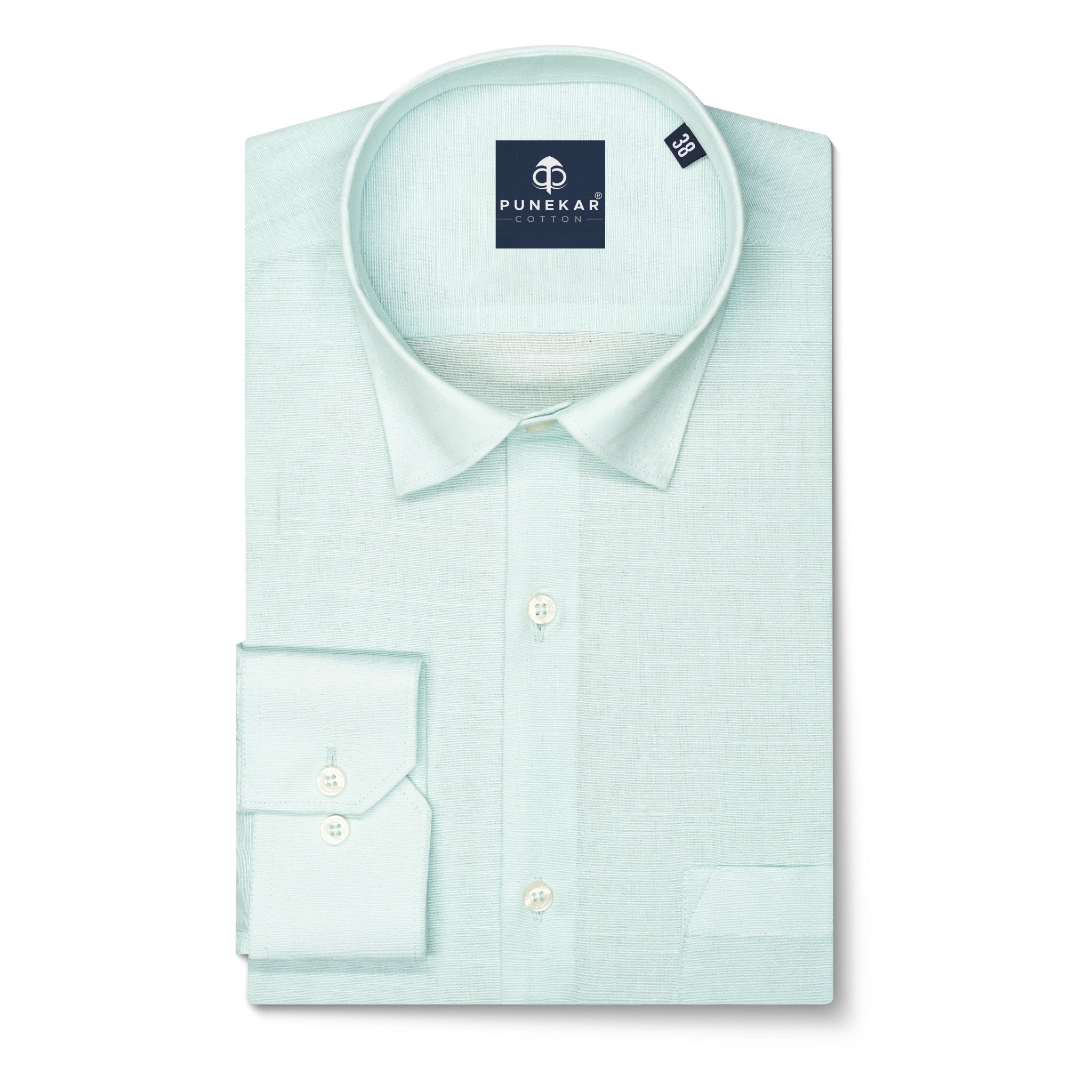 Light Mint Color Lining Texture Pure Cotton Shirt For Men - Punekar Cotton