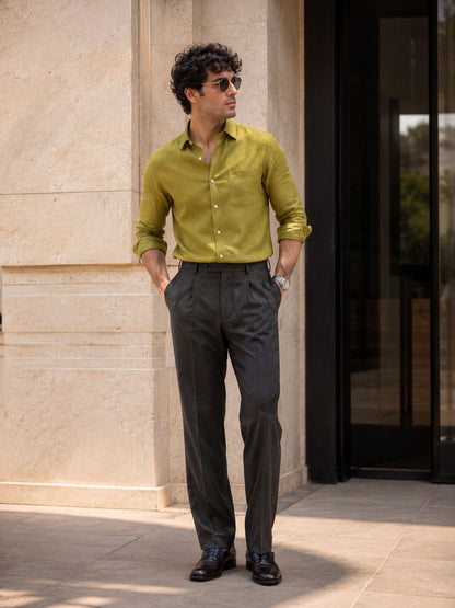 Mehndi 60Lea Pure Linen Shirt For Men - Punekar Cotton