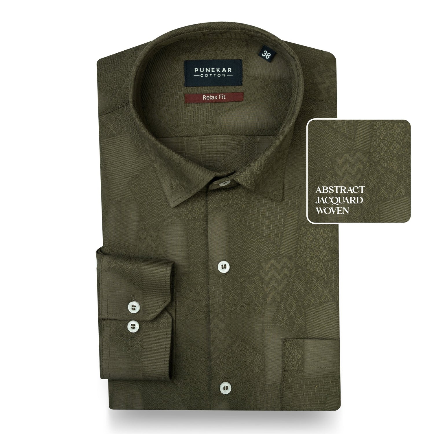 Mehndi Abstract Textured Jacquard Cotton Shirt for Men - Punekar Cotton