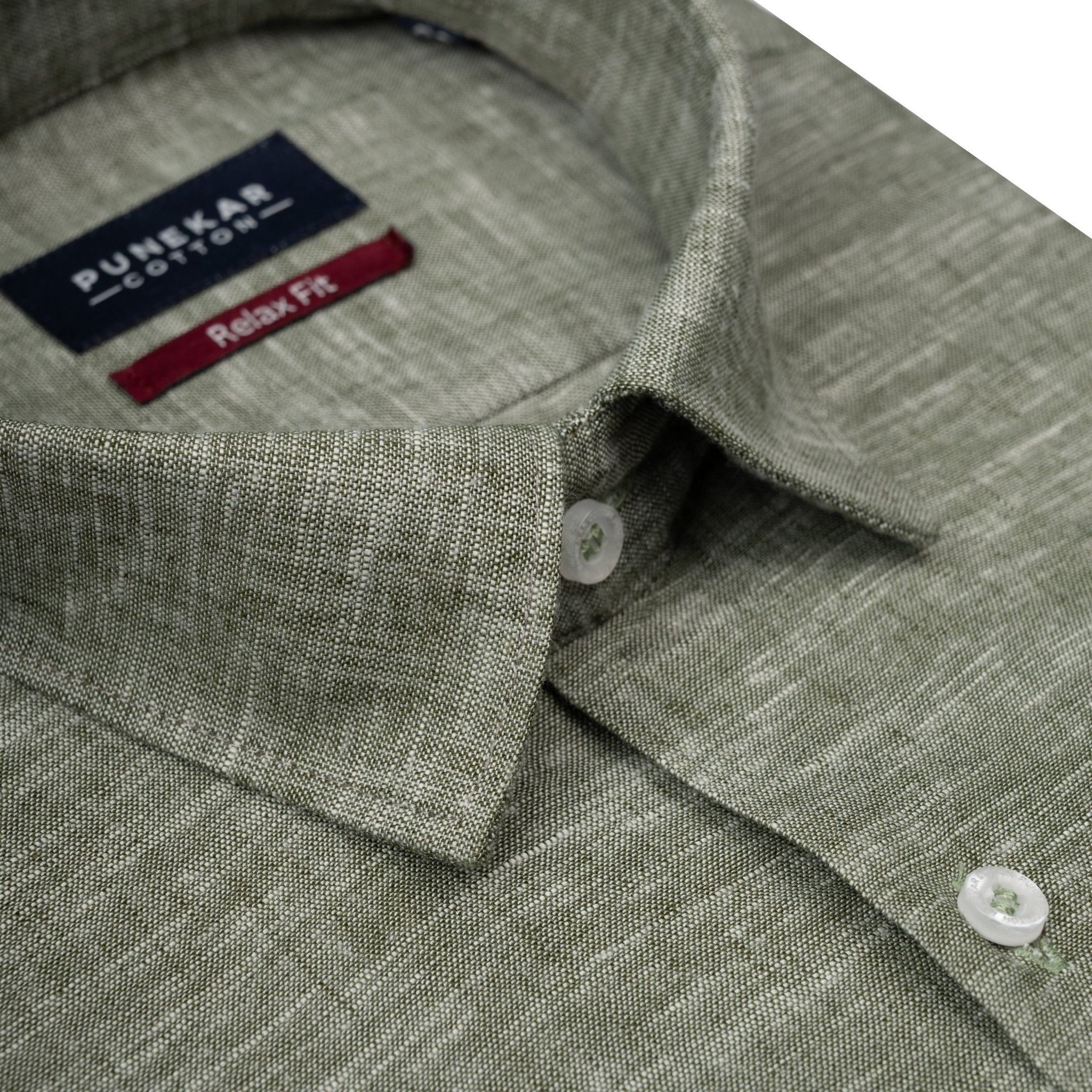 Mehndi Color Classic Lyocell Linen Feel Shirt For Men - Punekar Cotton