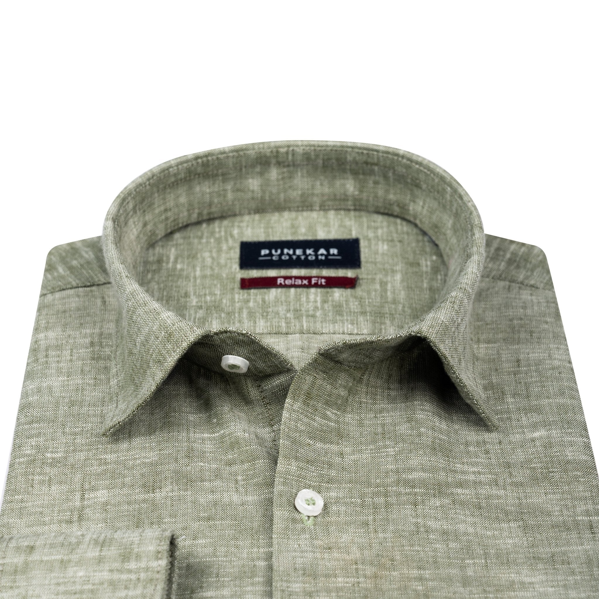 Mehndi Color Classic Lyocell Linen Feel Shirt For Men - Punekar Cotton